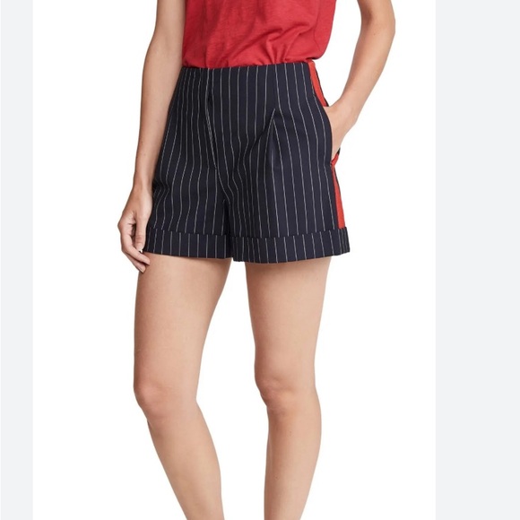 Rag & Bone Jess high rise navy pinstripe w red trim shorts size 10